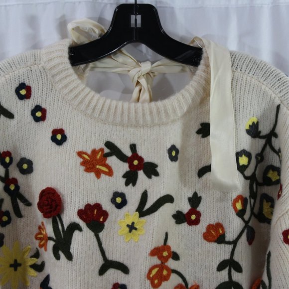 Anthropologie Cream Floral Applique Long Sleeve Sweater Dress NWT - Picture 2 of 11